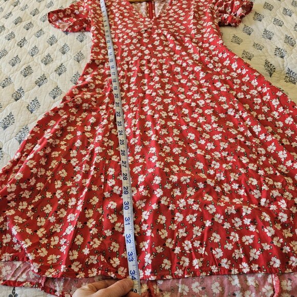 GAP Red Floral Mini Dress Women’s Size 2 Short Sleeve V-Neck Fit & Flare - Picture 6 of 16